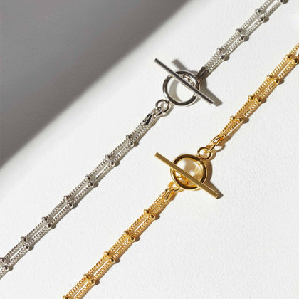 T-Bar Beaded Necklace Silver